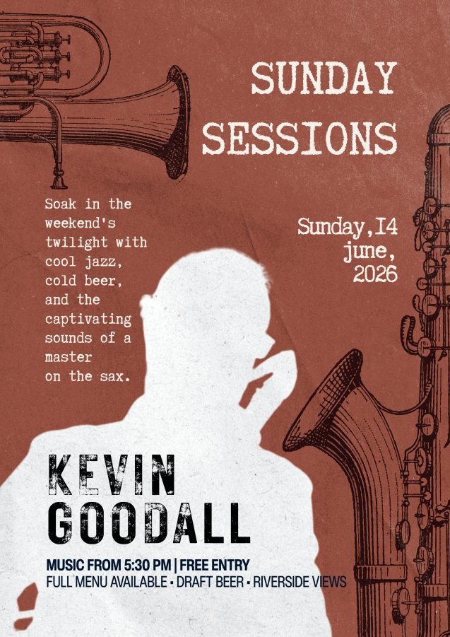 Концертен плакат Sunday Sessions за саксофониста Кевин Гудол в The Brasserie at Darleys, Дарби