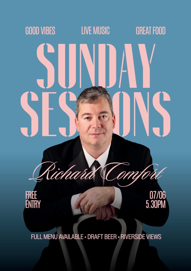 Плакат Sunday Sessions за Ричард Комфорт в The Brasserie at Darleys, Дарби, проектиран от Wonder Works Design