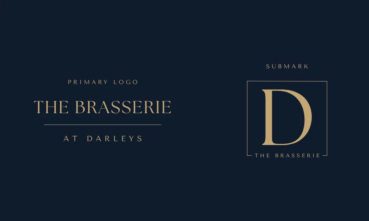 The Brasserie at Darleys logo and its D submark on navy