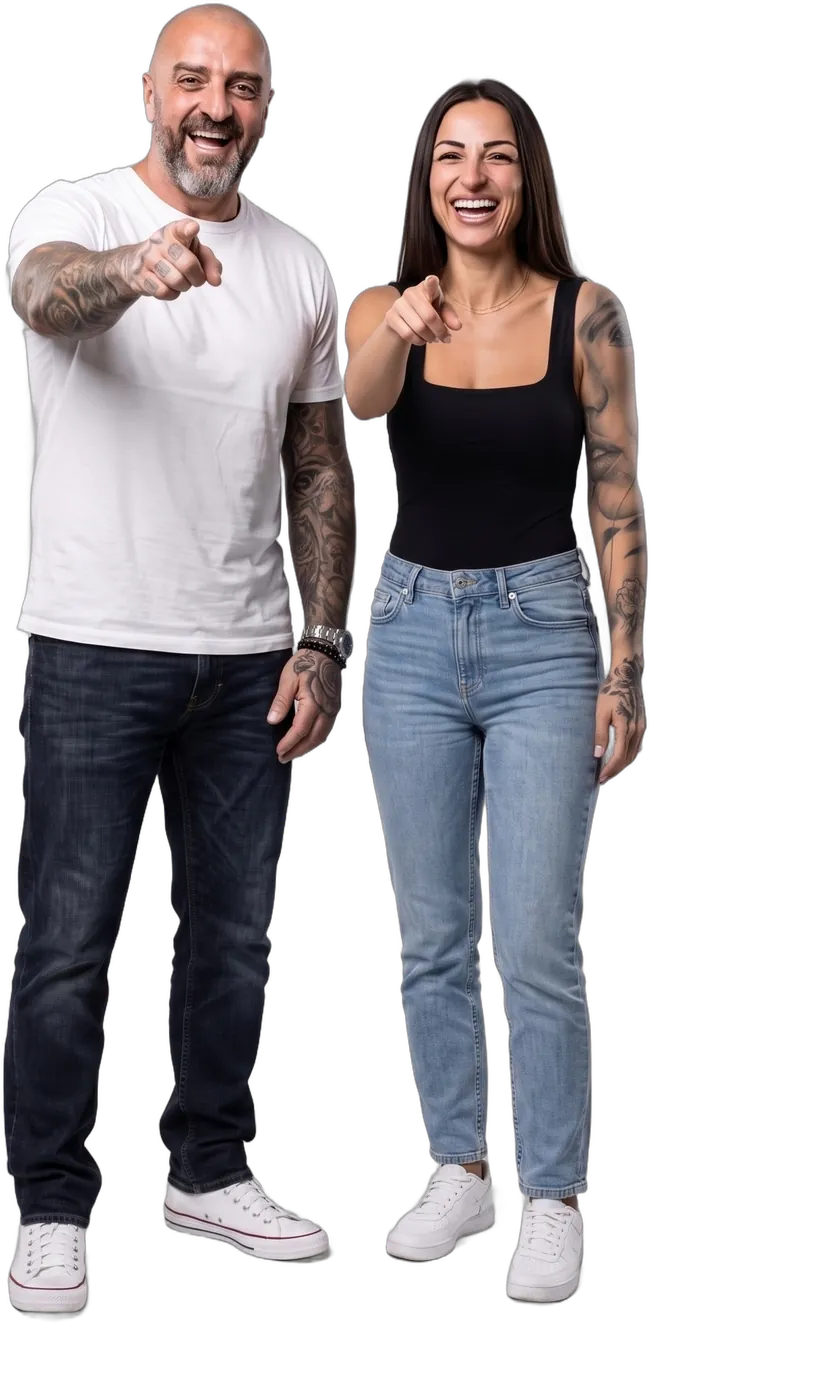 Colin and Neli pointing at you