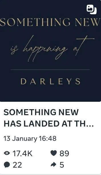 January teaser post for The Brasserie at Darleys, Derby announcing something new, 17,400 views