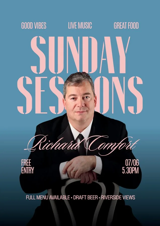 Sunday Sessions gig poster for Richard Comfort at The Brasserie at Darleys, Derby, designed by Wonder Works