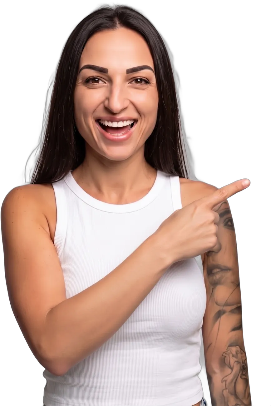 Neli Rooney laughing and pointing