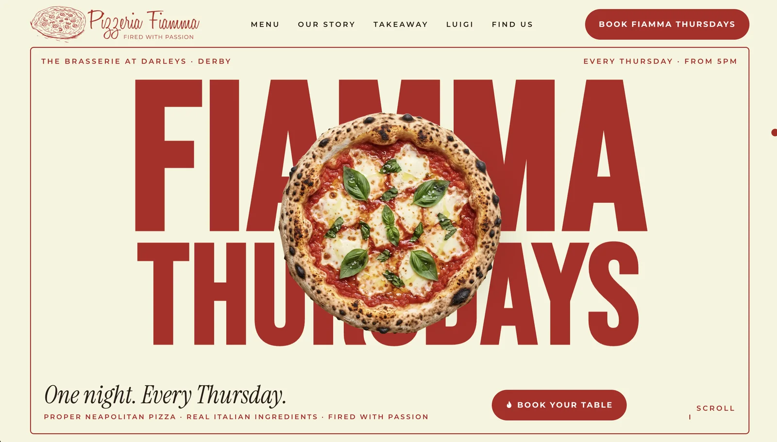 The Pizzeria Fiamma website home page